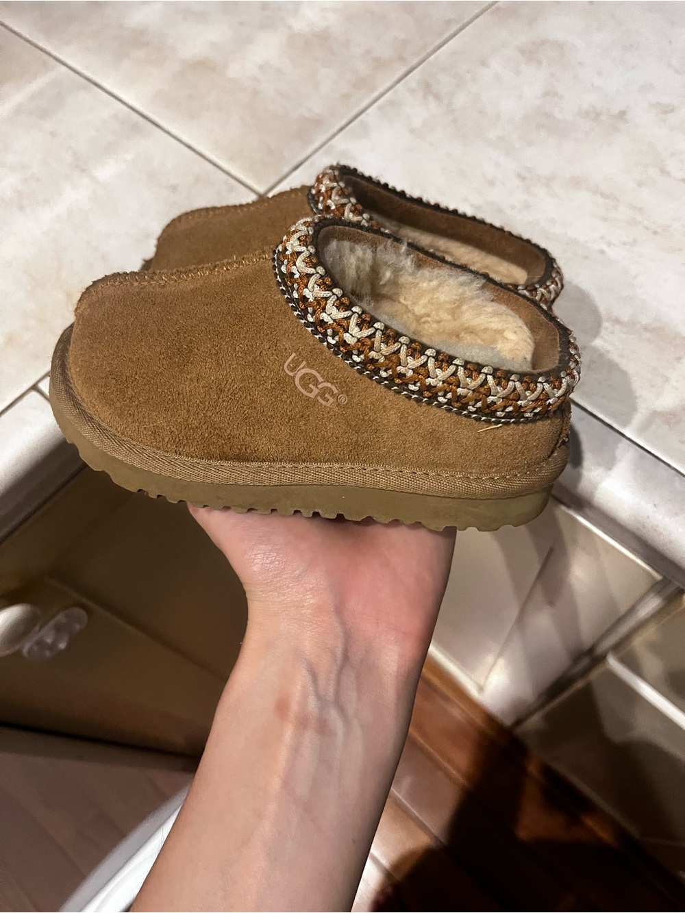 UGG Chestnut Suede Slip-On Clog with Shearling Trim